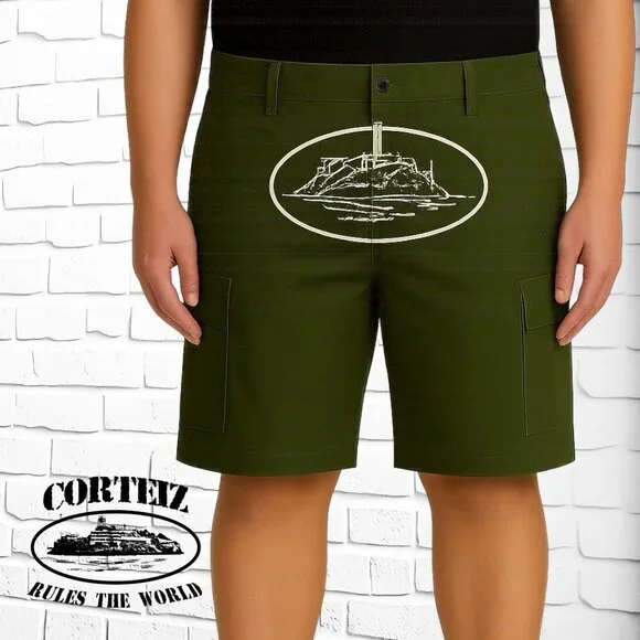 CORTEIZ "ALCATRAZ" Mens Cargo Shorts – Hard to Find - Forest Green - NEW Size L - Picture 1 of 9